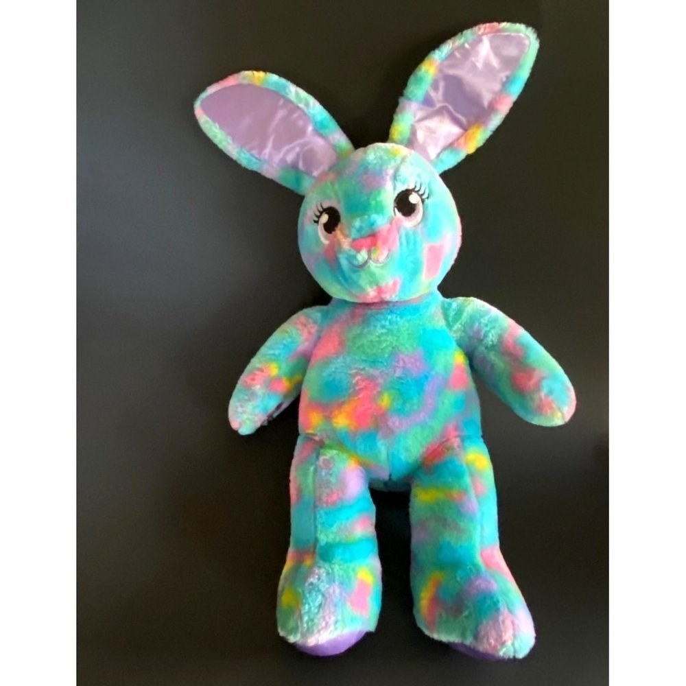 Build a Bear rabbit rainbow pastel turquoise blue Easter bunny tie‎ dye